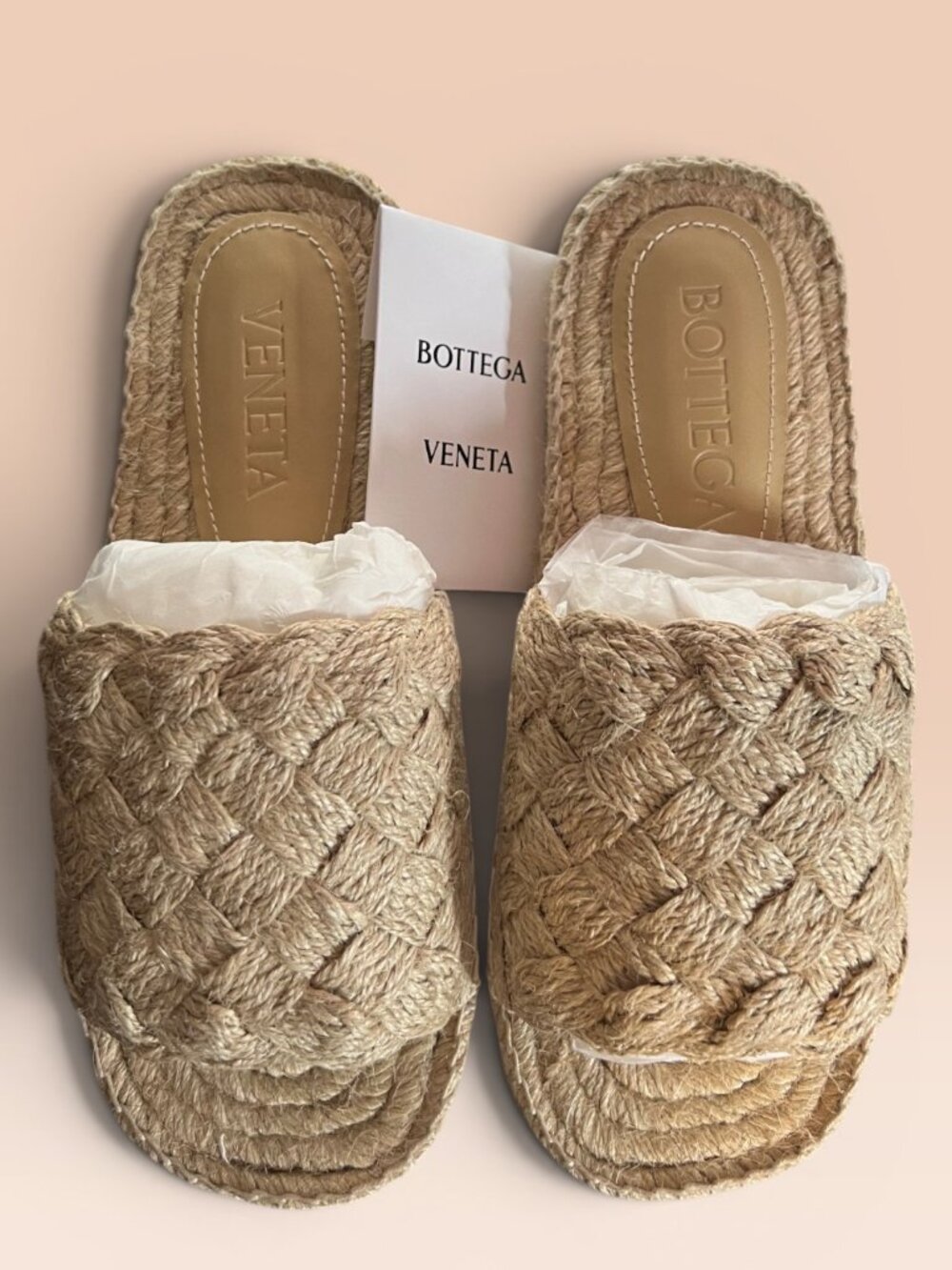 Bottega Veneta Intrecciato Espadrille Slide Sandals Cane Sugar EU 37 Box